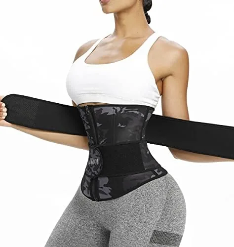 angool neopren waist trainer for womenworkout plus size trimmer belt sauna sweat corset cincher with zipper xl camo