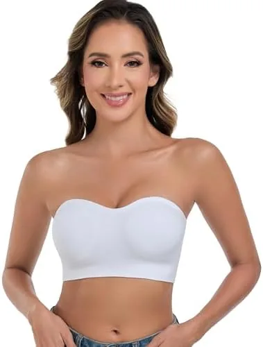 angool strapless bras for women wirefree non slip tube top invisible bralette seamless padded bandeau bra white l