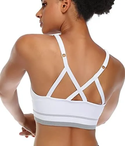 angool strappy sports bra for women longline medium support yoga bra wirefree padded sports bra with adjustable straps white 1pack